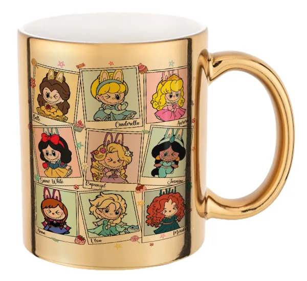 Labubu characters — Κούπα κεραμική, χρυσή καθρέπτης, 330ml