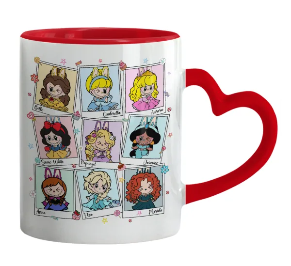 Labubu characters — Mug heart red handle, ceramic, 330ml