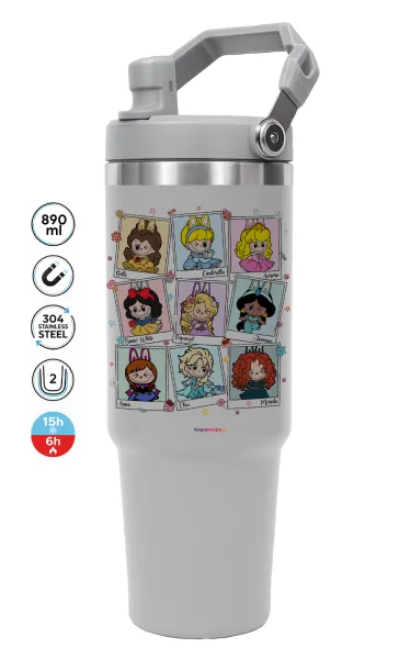 Labubu characters — ΓΚΡΙ Travel Tumbler Θερμός με χερούλι και καλαμάκι 890ml