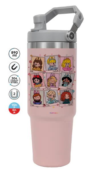 Labubu characters — ΡΟΖ Travel Tumbler Θερμός με χερούλι και καλαμάκι 890ml