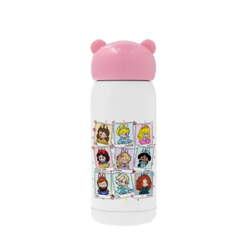 Labubu characters, Pink stainless steel thermal flask, 320ml