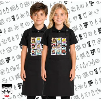 Labubu characters, Μαύρη ΠΑΙΔΙΚΗ Ποδιά μακριά Σεφ ολόσωμη με τσέπες