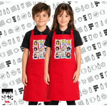 Labubu characters, Κόκκινη ΠΑΙΔΙΚΗ Ποδιά μακριά Σεφ ολόσωμη με τσέπες