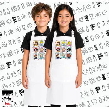 Labubu characters, Λευκή ΠΑΙΔΙΚΗ Ποδιά μακριά Σεφ ολόσωμη με τσέπες