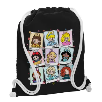 Labubu characters, Τσάντα πλάτης πουγκί GYMBAG Μαύρη, με τσέπη (40x48cm) & χονδρά λευκά κορδόνια