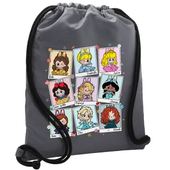 Labubu characters, Τσάντα πλάτης πουγκί GYMBAG ΓΚΡΙ, με τσέπη (40x48cm) & χονδρά κορδόνια