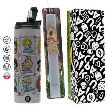 Labubu characters, Πασχαλινή Λαμπάδα με Travel Tumbler θερμό (600ml, BPA free) & κερί αρωματικό πλακέ (30cm) (ΓΚΡΙ)