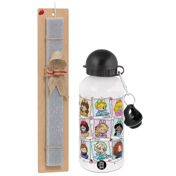 Labubu characters, Easter Set, metallic aluminum water bottle (500ml) & aromatic flat Easter candle (30cm) (GRAY)