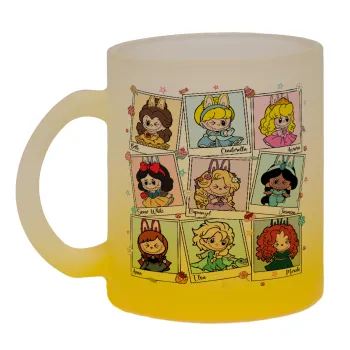 Labubu characters, Κούπα γυάλινη δίχρωμη με βάση το κίτρινο ματ, 330ml