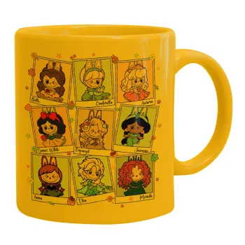 Labubu characters, Ceramic coffee mug yellow, 330ml