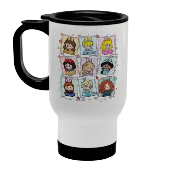 Labubu characters, Stainless steel travel mug with lid, double wall white 450ml