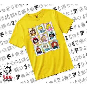 Labubu characters, yellow childrens T-Shirt made of 100% cotton, for every day. Vegan & OEKO-TEX certified.