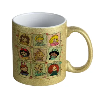 Labubu characters, Κούπα Χρυσή Glitter που γυαλίζει, κεραμική, 330ml