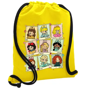 Labubu characters, Τσάντα πλάτης πουγκί GYMBAG Κίτρινη, με τσέπη (40x48cm) & χονδρά κορδόνια