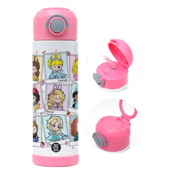 Labubu characters, Παιδικό παγούρι θερμό, ανοξείδωτο, με καλαμάκι ασφαλείας, ΡΟΖ (500ml)