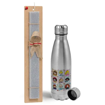 Labubu characters, Easter Set, metallic Inox water bottle (750ml) & aromatic flat Easter candle (30cm) (GRAY)