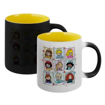 Labubu characters, Κούπα Μαγική εσωτερικό κίτρινη, κεραμική 330ml που αλλάζει χρώμα με το ζεστό ρόφημα