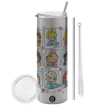 Labubu characters, Tumbler stainless steel Silver 600ml, with metal straw & cleaning brush
