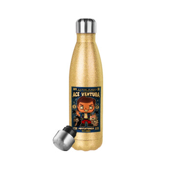 Ace Ventura: Pet Detective, Glitter gold stainless steel thermos bottle, double-walled, 500ml