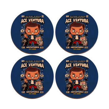 Ace Ventura: Pet Detective, ΣΕΤ x4 Σουβέρ ξύλινα στρογγυλά plywood (9cm)