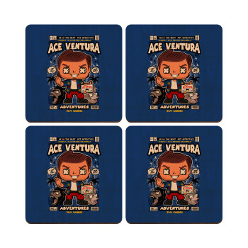 Ace Ventura: Pet Detective, ΣΕΤ x4 Σουβέρ ξύλινα τετράγωνα plywood (9cm)