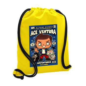 Ace Ventura: Pet Detective, Τσάντα πλάτης πουγκί GYMBAG Κίτρινη, με τσέπη (40x48cm) & χονδρά κορδόνια
