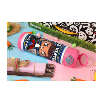 Ace Ventura: Pet Detective, Πασχαλινή Λαμπάδα με Παιδικό παγούρι θερμό, ανοξείδωτο, με καλαμάκι ασφαλείας, ΡΟΖ (500ml)