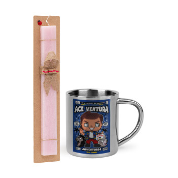 Ace Ventura: Pet Detective, Πασχαλινή Λαμπάδα με μεταλλική κούπα θερμό (300ml) & κερί αρωματικό πλακέ (30cm) (ΡΟΖ)