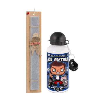 Ace Ventura: Pet Detective, Easter Set, metallic aluminum water bottle (500ml) & aromatic flat Easter candle (30cm) (GRAY)