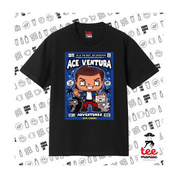 Ace Ventura: Pet Detective, Κλασικό T-Shirt, διπλής ραφής, χωρίς πλευρικές ραφές ΜΑΥΡΟ από 100% βαμβάκι. Vegan & OEKO-TEX πιστοποιημένο.