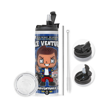 Ace Ventura: Pet Detective, Travel Tumbler 2 Lids, with metal straw & cleaning brush (Stainless steel 304 Food grade, BPA free, 600ml)