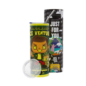 Ace Ventura: Pet Detective, Neon Yellow Travel Tumbler θερμό, μεταλλικό καλαμάκι(Ανωξείδωτο 304 Food grade, BPA free, 600ml)