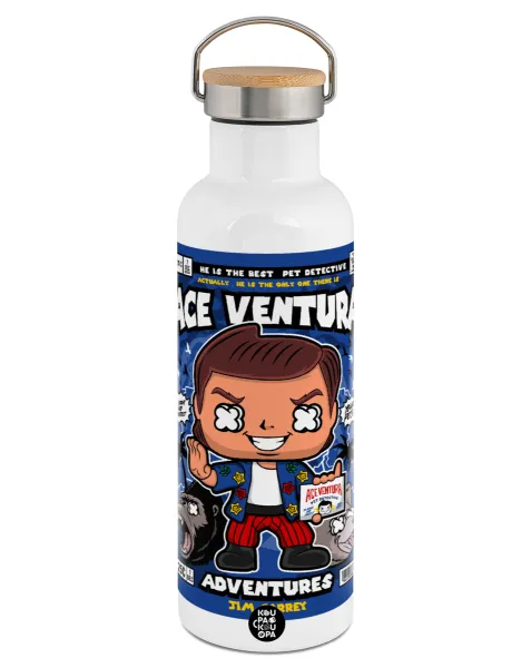 Ace Ventura: Pet Detective — Stainless steel White with wooden lid (bamboo), double wall, 750ml