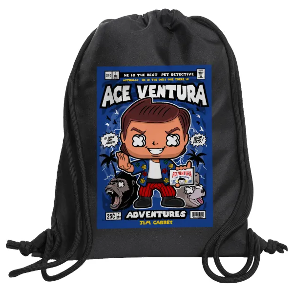 Ace Ventura: Pet Detective — Τσάντα πλάτης πουγκί GYMBAG Μαύρη, με τσέπη (40x48cm) & χονδρά κορδόνια