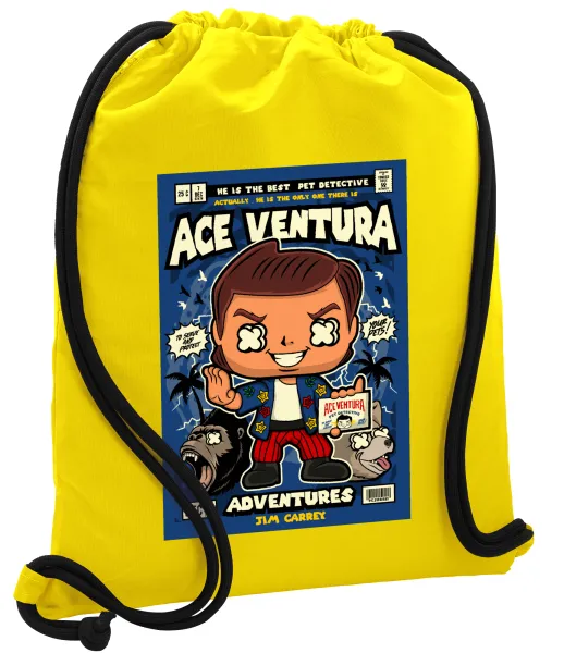 Ace Ventura: Pet Detective — Τσάντα πλάτης πουγκί GYMBAG Κίτρινη, με τσέπη (40x48cm) & χονδρά κορδόνια