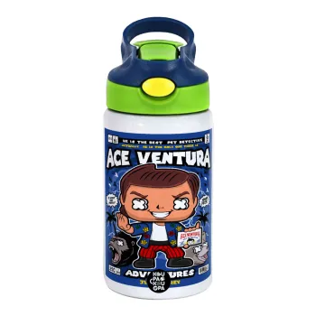 Ace Ventura: Pet Detective, Children's hot water bottle, stainless steel, with safety straw, green, blue (350ml)