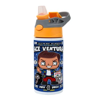 Ace Ventura: Pet Detective, Children's hot water bottle, stainless steel, with safety straw, Orange/Grey (360ml) BPA-FREE