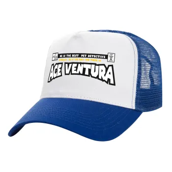 Ace Ventura: Pet Detective, Adult Structured Trucker Hat, with Mesh, WHITE/BLUE (100% COTTON, ADULT, UNISEX, ONE SIZE)