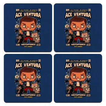 Ace Ventura: Pet Detective, ΣΕΤ x4 Σουβέρ ξύλινα τετράγωνα plywood (9cm)