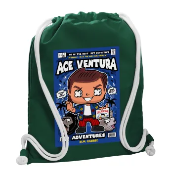 Ace Ventura: Pet Detective, Τσάντα πλάτης πουγκί GYMBAG BOTTLE GREEN, με τσέπη (40x48cm) & χονδρά λευκά κορδόνια