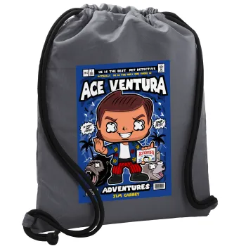 Ace Ventura: Pet Detective, Τσάντα πλάτης πουγκί GYMBAG ΓΚΡΙ, με τσέπη (40x48cm) & χονδρά κορδόνια