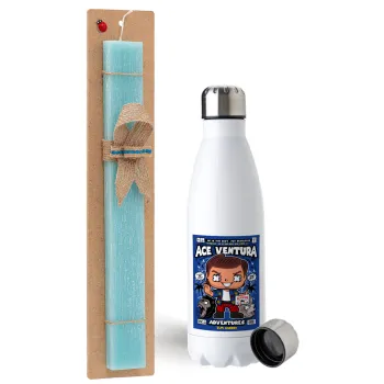 Ace Ventura: Pet Detective, Easter Set, metallic stainless steel water bottle (750ml) & aromatic flat Easter candle (30cm) (TURQUOISE)