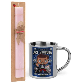Ace Ventura: Pet Detective, Easter Set, metallic thermal cup (300ml) & aromatic flat Easter candle (30cm) (PINK)