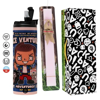 Ace Ventura: Pet Detective, Πασχαλινή Λαμπάδα με  ΡΟΖ Travel Tumbler θερμό (600ml, BPA free) & κερί αρωματικό πλακέ (30cm) (ΡΟΖ)