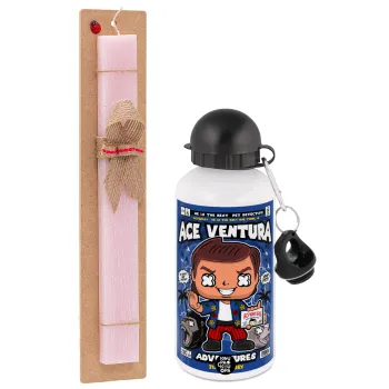 Ace Ventura: Pet Detective, Πασχαλινή Λαμπάδα με παγούρι μεταλλικό αλουμινίου (500ml) & κερί αρωματικό πλακέ (30cm) (ΡΟΖ)