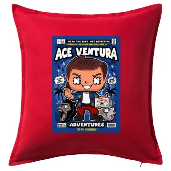 Ace Ventura: Pet Detective, Μαξιλάρι καναπέ Κόκκινο 100% βαμβάκι, περιέχεται το γέμισμα (50x50cm)