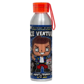 Ace Ventura: Pet Detective, Αλουμινένιο Αθλητικό Μπουκάλι 650ml – Ασημί με Κόκκινο Καπάκι και Λουράκι Σιλικόνης