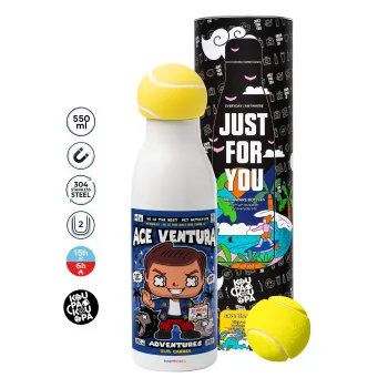 Ace Ventura: Pet Detective, Tennis ball Metal mug thermos White, double wall, 550ml
