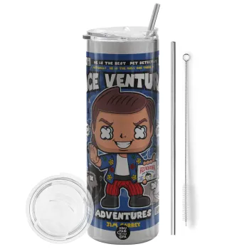 Ace Ventura: Pet Detective, Tumbler stainless steel Silver 600ml, with metal straw & cleaning brush