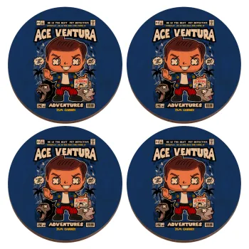 Ace Ventura: Pet Detective, ΣΕΤ x4 Σουβέρ ξύλινα στρογγυλά plywood (9cm)